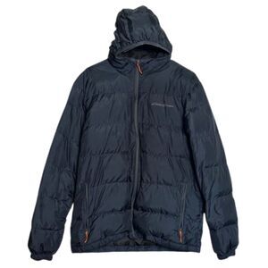 Eddie Bauer Mens Wide Channel Hooded Goose Down Jacket Size Large Puffer Grey